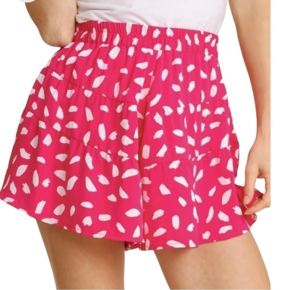 Umgee Pants - Umgee NWT Hot Pink Dalmatian Print Flounce Pull On Shorts Coquette Girl Size S